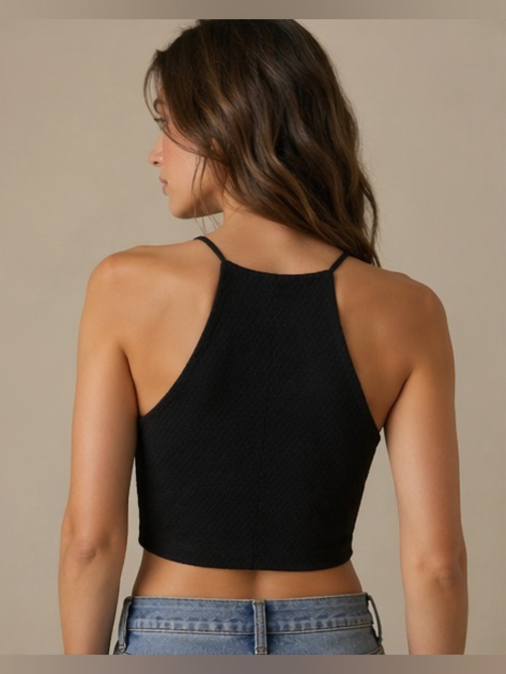 Textured Halter Crop Top - Picture 3 of 7